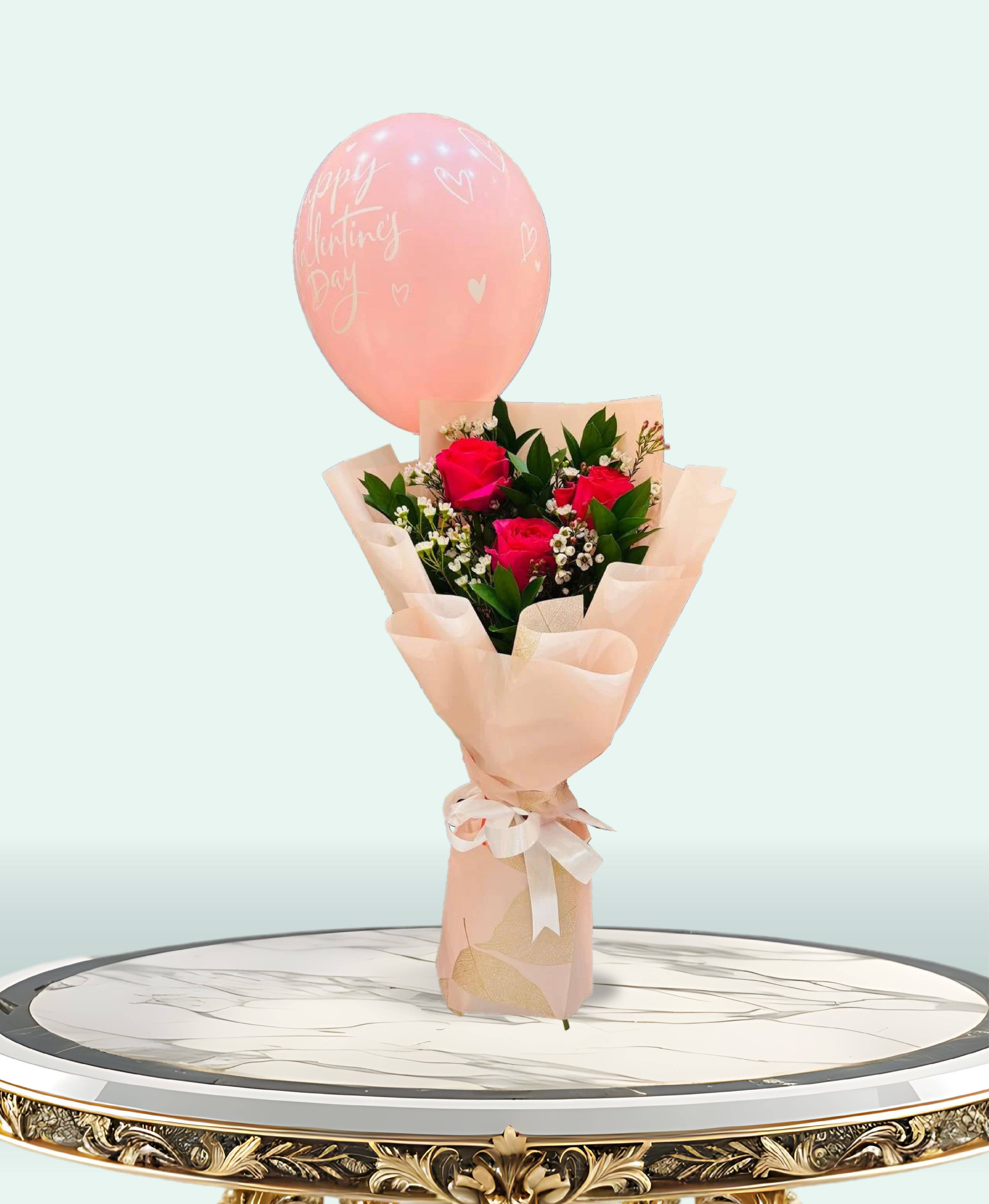 Petite Valentine Rose Bouquet with Balloon
